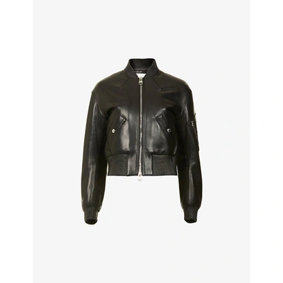 Shop Alexander Mcqueen Womens Black Fitted Leather Bomber Jacket 12
