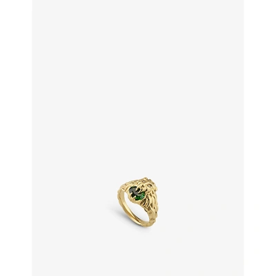 Shop Gucci Women's Yellow Gold Lionhead 18ct Yellow-gold And Chrome Diopside Ring