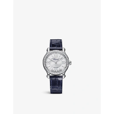 Chopard Stainless Steel 278608-3003 Happy Sport Alligator-embossed Leather, Stainless-steel And 1.49ct Diamo In Stainless Steel