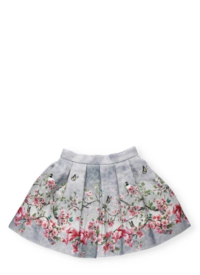 Shop Monnalisa Peach Blossom Skirt In Grey