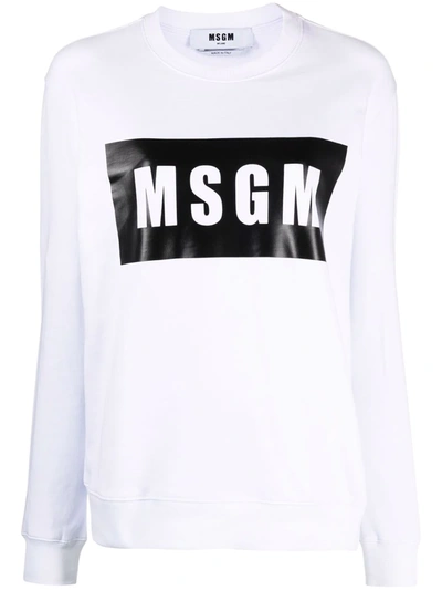 Shop Msgm Logo-print Crew Neck Sweatshirt In 白色