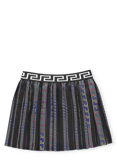 Shop Versace Kids Greca Pleated Skirt In Multi