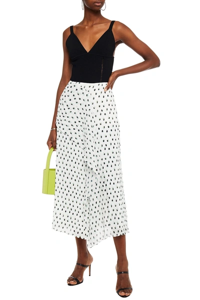 Shop Roland Mouret Falun Draped Printed Plissé-georgette Midi Skirt In White