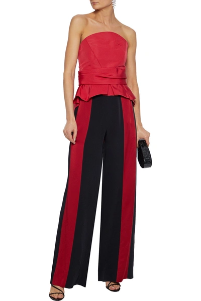 Shop Brandon Maxwell Strapless Bow-embellished Silk-faille Peplum Top In Red