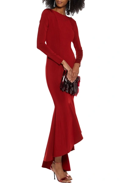 Shop Alexandre Vauthier Fluted Stretch-ponte Midi Dress In Crimson