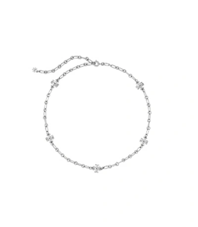 Shop Tory Burch Roxanne Chain Delicate Necklace In Worn Silver