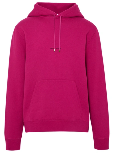 Shop Saint Laurent Logo Printed Drawstring Hoodie In Pink