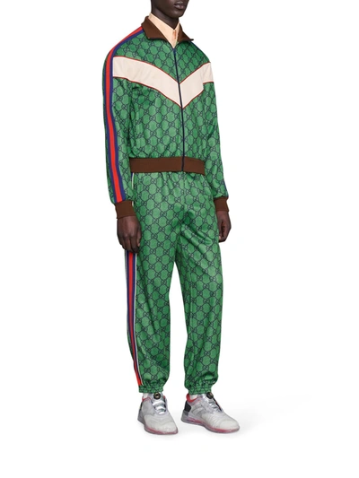 Shop Gucci Gg Jersey Jacket With Zip And Web In Green
