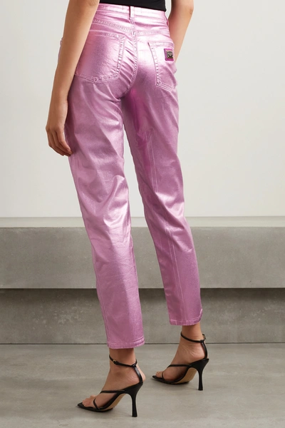 Shop Dolce & Gabbana Metallic Coated High-rise Straight-leg Jeans In Pink