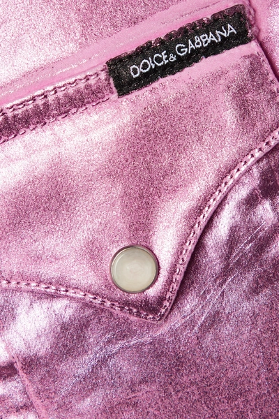 Shop Dolce & Gabbana Pop Cropped Metallic Coated-denim Jacket In Pink
