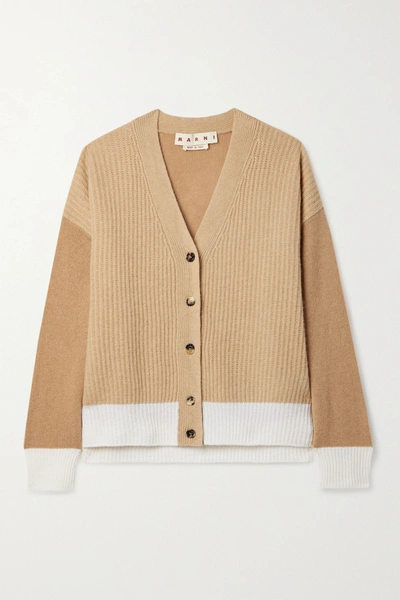 Marni Colorblock Ribbed Cashmere Cardigan In Brown | ModeSens
