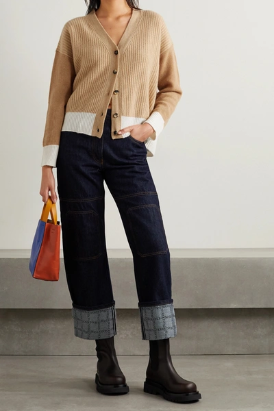 Shop Marni Color-block Cashmere Cardigan In Neutrals