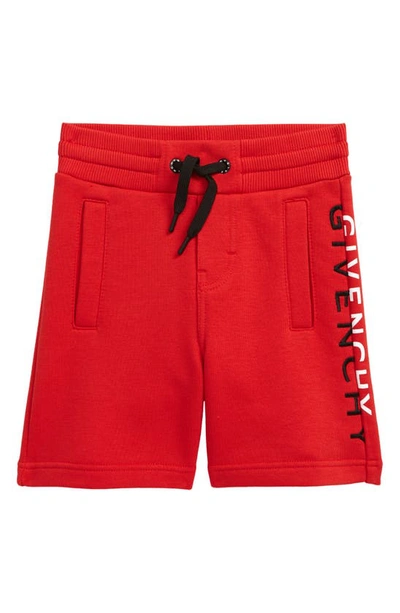 Shop Givenchy ' Split Logo Cotton Blend Shorts In Bright Red