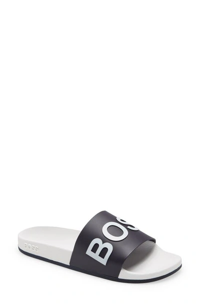 Shop Hugo Boss Bay Slide Sandal In Navy/ White
