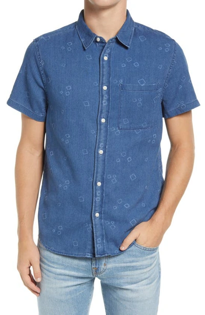 Shop Madewell Perfect Slim Fit Mini Square Short Sleeve Button-up Shirt In Indigo