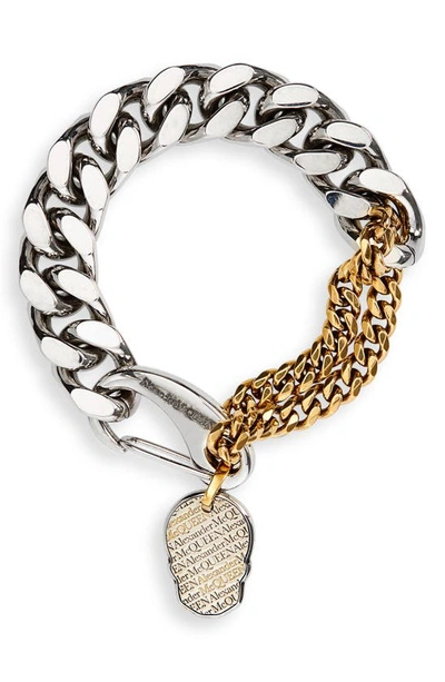 Shop Alexander Mcqueen Mixed Chain Bracelet In Silver/ Gold