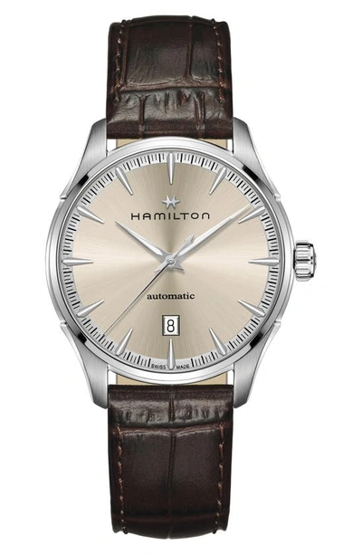 Shop Hamilton Jazzmaster Automatic Leather Strap Watch, 40mm In Brown