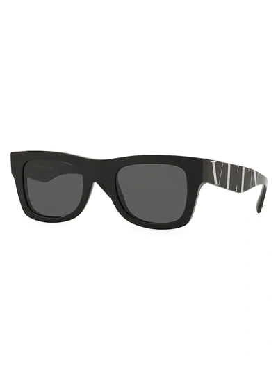 Shop Valentino 50mm Solid Logo Sunglasses In Black