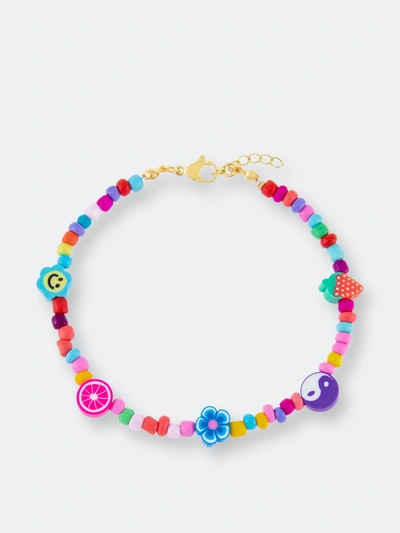 Shop Adinas Jewels Adina's Jewels Neon Multi Charm Beaded Anklet In Blue