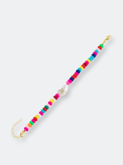 Shop Adinas Jewels Adina's Jewels Neon Beaded Baroque Pearl Bracelet In Pink