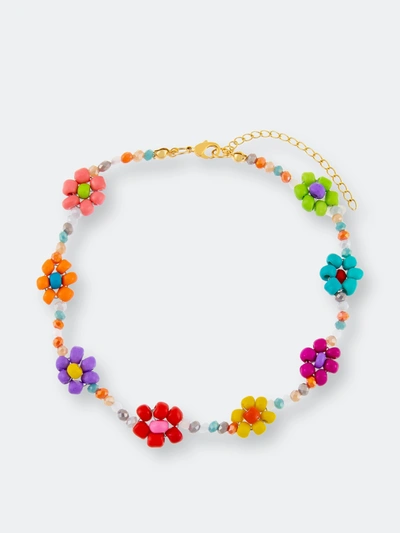 Shop Adinas Jewels Adina's Jewels Rainbow Flower Beaded Anklet In Red