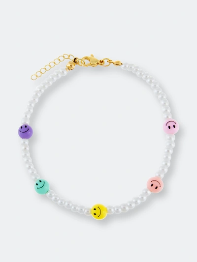 Shop Adinas Jewels Adina's Jewels Multi Pastel Smiley Face Pearl Anklet In White