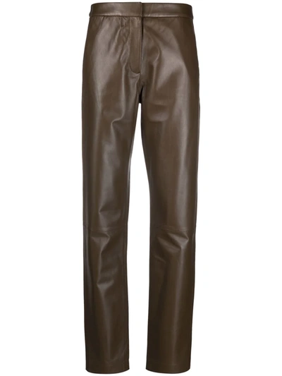 Shop Federica Tosi Straight-leg Leather Trousers In Grün