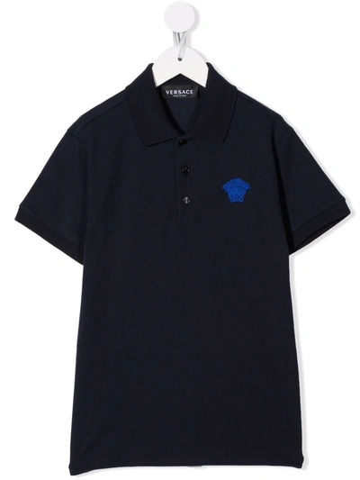 Shop Versace Medusa-head Motif Cotton Polo Shirt In Blue