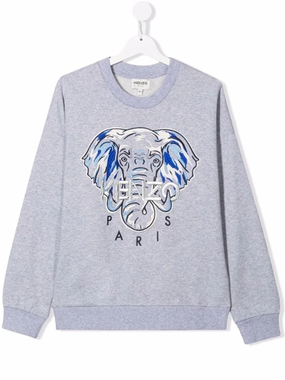 Shop Kenzo Teen Embroidered Cotton-blend Sweatshirt In Grey