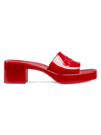 Gucci Logo Low-heel Slide Sandals In Red | ModeSens