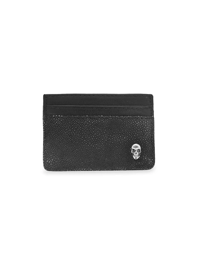 Shop King Baby Studio Men's Small Leather Goods Stingray & Leather Card Holder In Silver Black