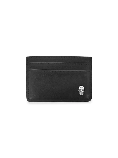 Shop King Baby Studio Men's Small Leather Goods Skull Leather Card Holder In Silver Black