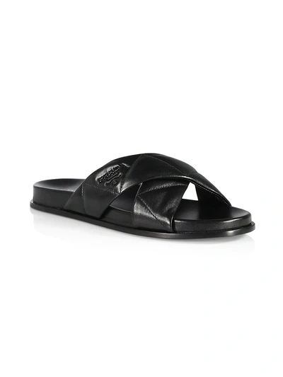 Shop Prada Logo Quilted Leather Sandals In Nero