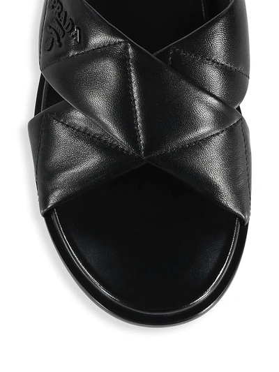 Shop Prada Logo Quilted Leather Sandals In Nero