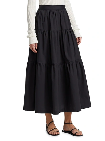 Shop Staud Sea Tiered Midi Skirt In Ginger