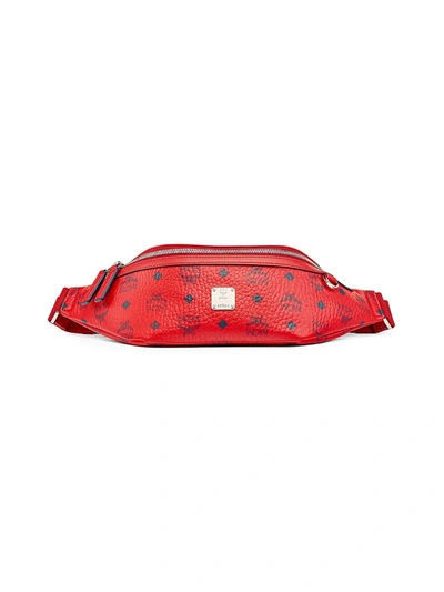 Shop Mcm Men's Medium Visetos Belt Bag In Candy Red