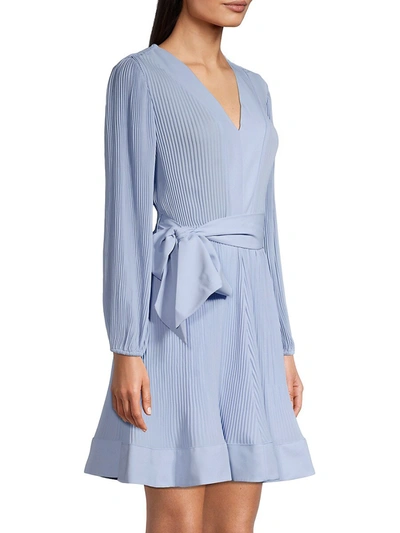 Shop Milly Knit Pleat Fit-&-flare Dress In Ice Blue