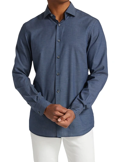 Shop Ermenegildo Zegna Premium Cotton Button-up Shirt In Blue