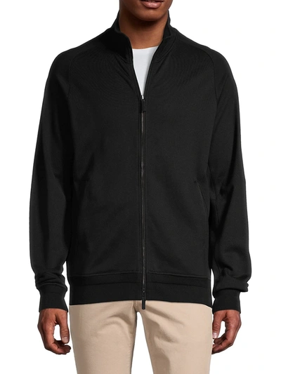 Shop Ermenegildo Zegna Mockneck Cotton Zip-up Sweatshirt In Black