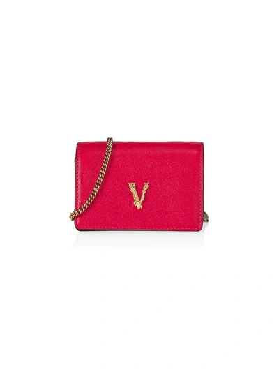 Shop Versace Virtus Leather Chain Wallet In Pink