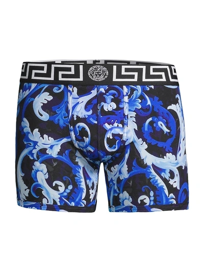 Shop Versace Baroccoflage Boxer Briefs In Blue Navy