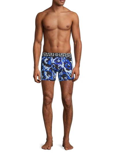 Shop Versace Baroccoflage Boxer Briefs In Blue Navy