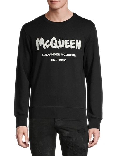 Shop Alexander Mcqueen Graffiti Print Logo Sweatshirt In Orange Khaki