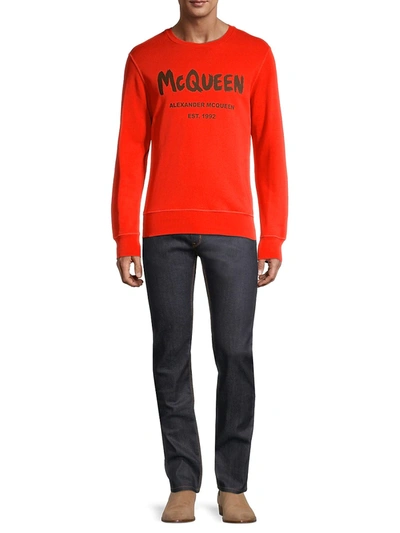 Shop Alexander Mcqueen Graffiti Print Logo Sweatshirt In Orange Khaki