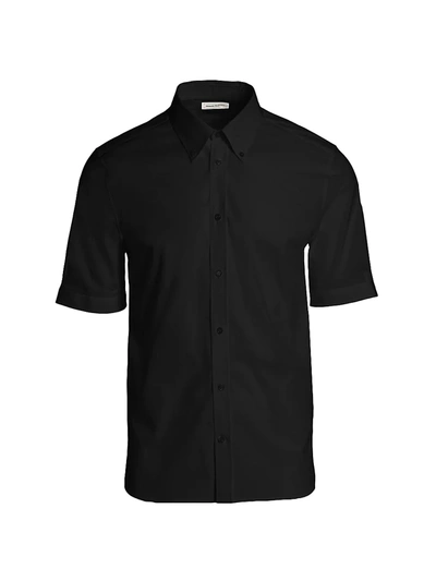 Shop Alexander Mcqueen Men's Classic Cotton Short-sleeve Sport Shirt In Black