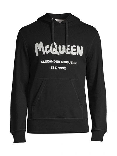 Shop Alexander Mcqueen Men's Graffiti Print Logo Hoodie In Black