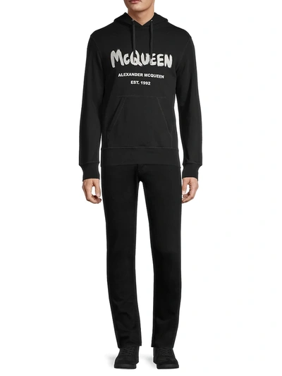 Shop Alexander Mcqueen Men's Graffiti Print Logo Hoodie In Black