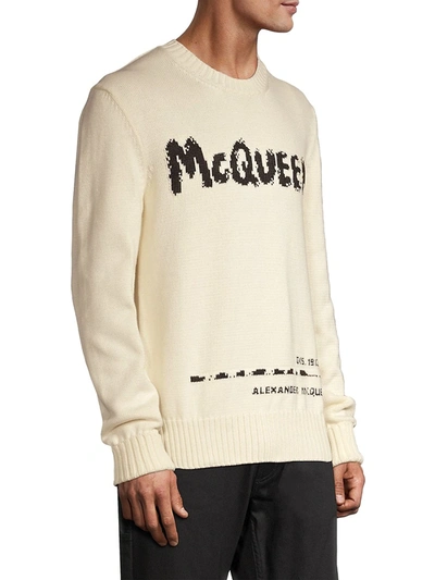 Shop Alexander Mcqueen Men's Graffiti Crewneck Sweater In Sand Black