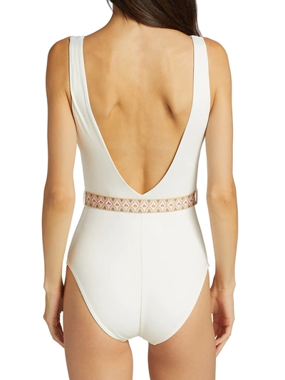 Shop Zimmermann Teddy Belted One-piece Swimsuit In Ivory Paisley