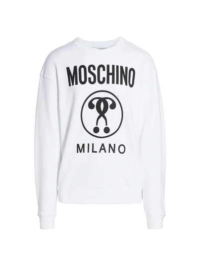 Shop Moschino Double Question Mark Crewneck Sweatshirt In White Multi